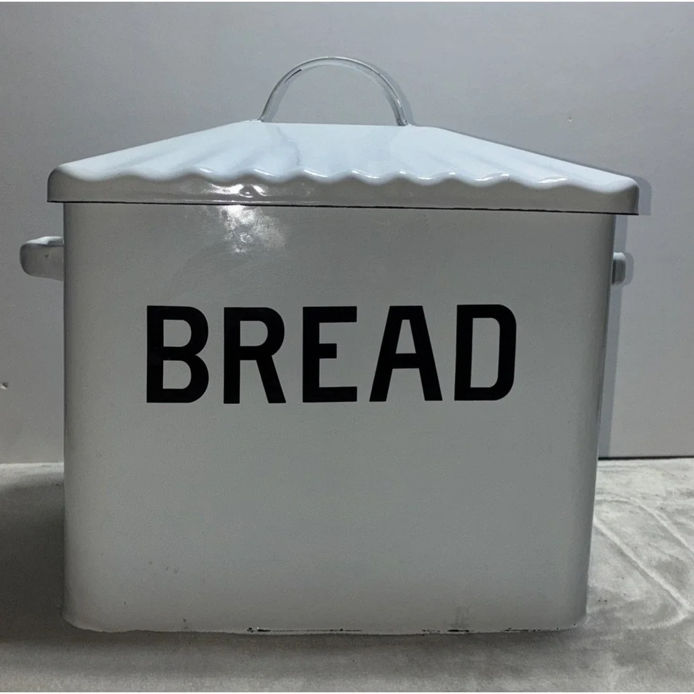 Bread‎ Box Enamelware Metal Bin White Retro Shabby Chic Farmhouse 11x9x7.5